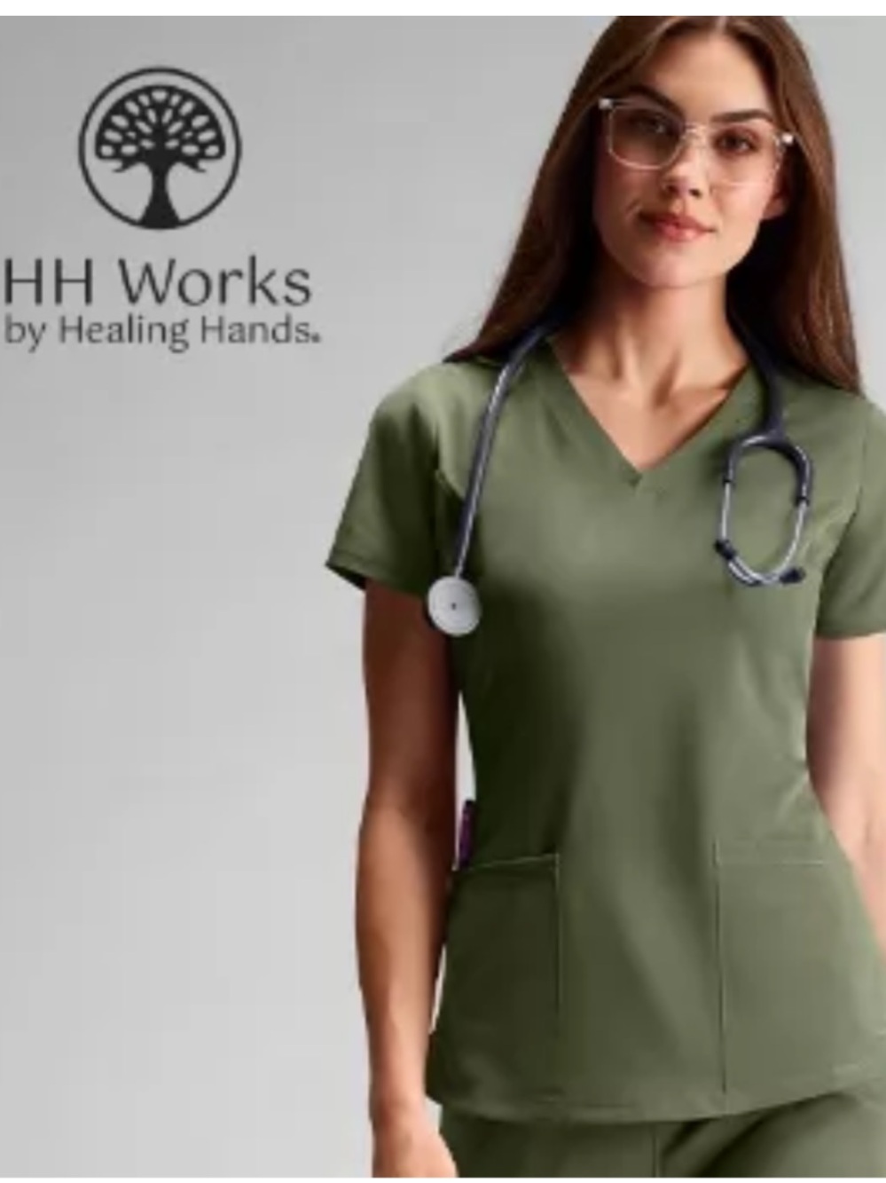 healing hands Olive V-Neck Medical Scrub Top